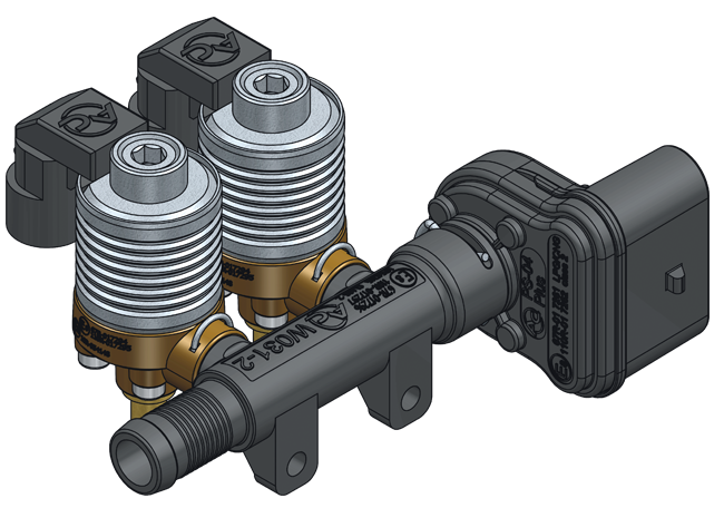 Wtryskowacze AC W031 BFC połączone za pomocą rozdzielacza 2-sekcyjnego